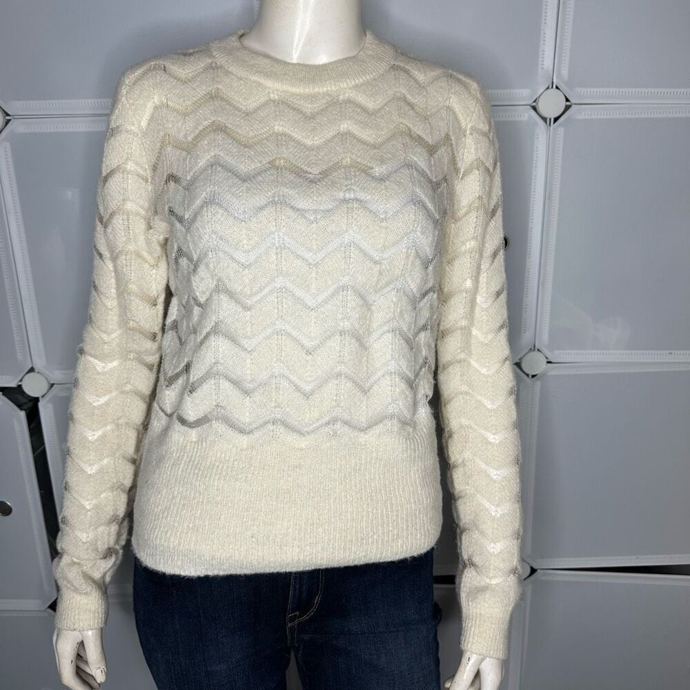 Hinge Ivory Semi Sheer Chevron Knit Sweater Women's Size XS